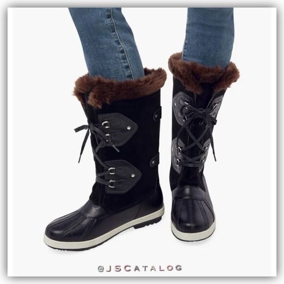 Marley Lace Up Faux Fur Snow Winter Boots In Black Size 7 - Picture 4 of 6